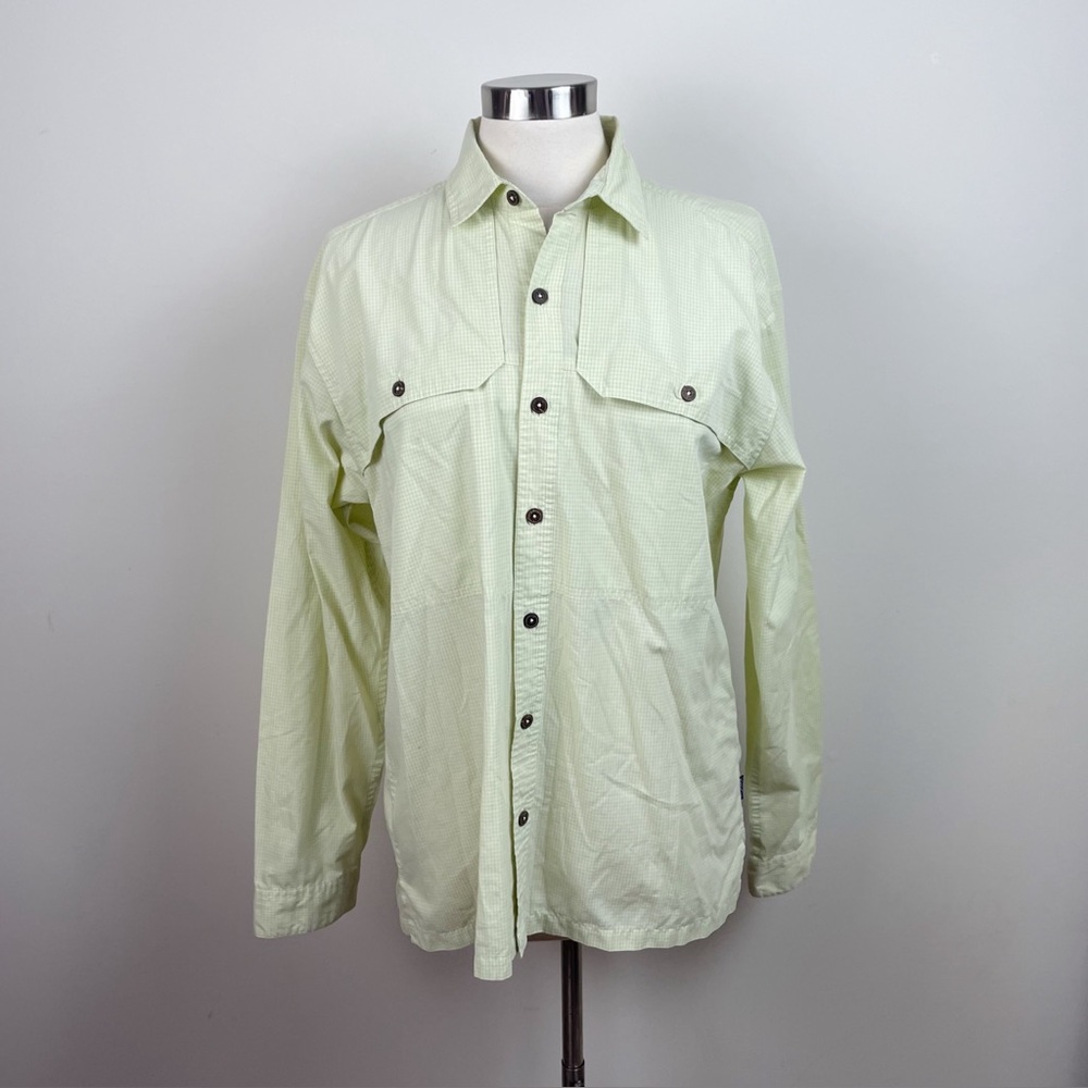 Patagonia Green White Plaid Check Button Down Collared Long Sleeve Shirt Men